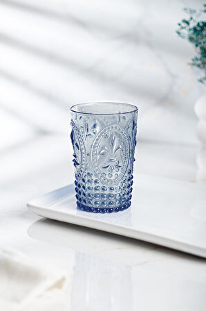 Akrilik Lacivert Tekli Kısa Bardak & Su Meşrubat Kahve Yanı Bardağı 400 ml ( Cam Değildir )
