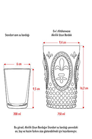 Akrilik Buz Mavisi Tekli Uzun Bardak & Su Meşrubat Bardağı 750 ml ( Büyük Boy & Cam Değildir )