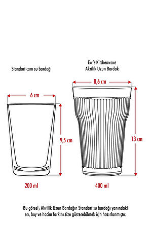 Akrilik Beyaz Tekli Uzun Bardak & Su Meşrubat Bardağı 400 ml ( Cam Değildir )