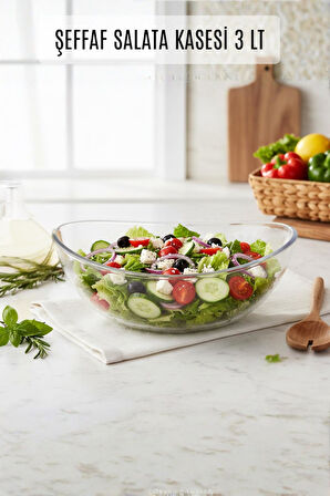Şeffaf Akrilik Salata Kasesi 25 x 32 x 12 cm – 3 Lt