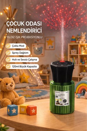 Auhma AF-07 Şarjlı Araç İçi Nemlendirici & Aromaterapi Difüzörü - Yıldız Projeksiyonlu, 120ml