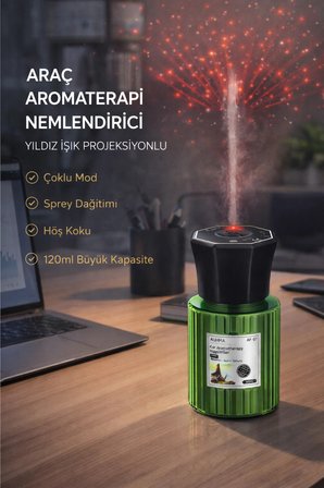 Auhma AF-07 Şarjlı Araç İçi Nemlendirici & Aromaterapi Difüzörü - Yıldız Projeksiyonlu, 120ml
