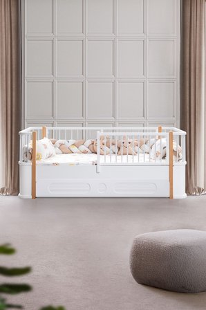 Yavrulu Karyola, Antalya Montessori Yavrulu Yatak - Beyaz + 2 Adet Comfort Yatak Ceviz-90 x 190