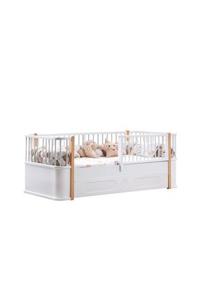 Yavrulu Karyola, Antalya Montessori Yavrulu Yatak - Beyaz + 2 Adet Comfort Yatak Ceviz-90 x 190