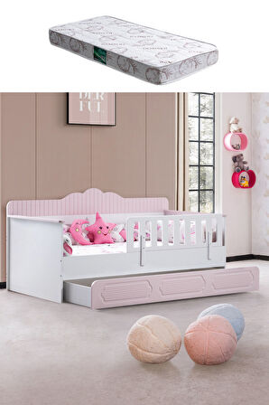 Yavrulu Karyola, Flower Yavrulu Montessori Karyola - Pembe + 1 Adet Comfort Yatak