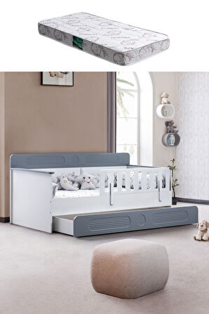 Yavrulu Karyola, Flora Yavrulu Montessori Karyola - Gri + 1 Adet Comfort Yatak