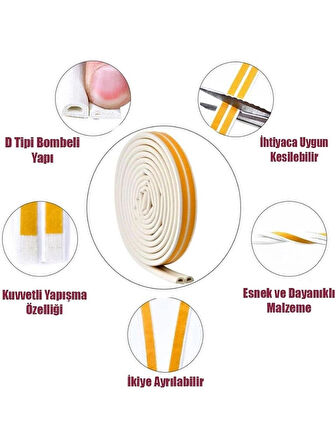 Kendinden Yapışkanlı Kapı Ve Pencere İzolasyon Bandı - Kauçuk Fitil Beyaz 10 X 2 =20 Metre