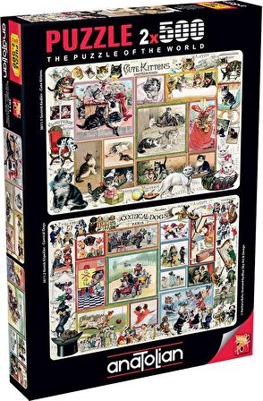 Anatolian 2x500 Parçalık Puzzle - Sevimli Kediler , Komik Köpekler  3611