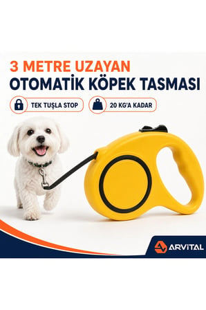 Arvital 3 Metre Otomatik Makaralı Köpek Gezdirme Tasması 20 kg Kapasiteli