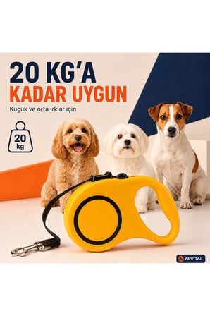 Arvital 3 Metre Otomatik Makaralı Köpek Gezdirme Tasması 20 kg Kapasiteli
