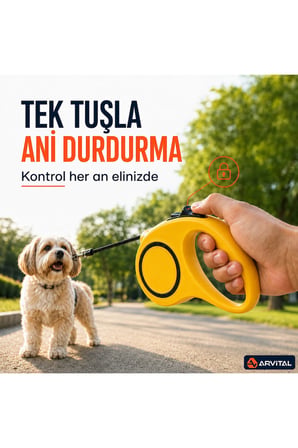 Arvital 3 Metre Otomatik Makaralı Köpek Gezdirme Tasması 20 kg Kapasiteli