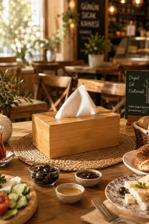 Porsima 0006 Bambu Peçetelik Ahşap Dekoratif Peçetelik Masaüstü Peçetelik Peçete Düzenleyici Peçete Kutusu