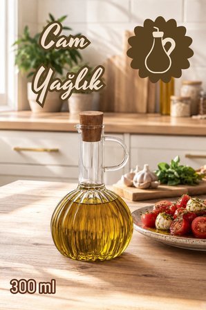 Porsima LM-0010 Breze Mantar Kapaklı Borosilikat Cam Yağlık Sirkelik Yağdanlık 300ml