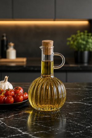 Porsima LM-0010 Breze Mantar Kapaklı Borosilikat Cam Yağlık Sirkelik Yağdanlık 300ml