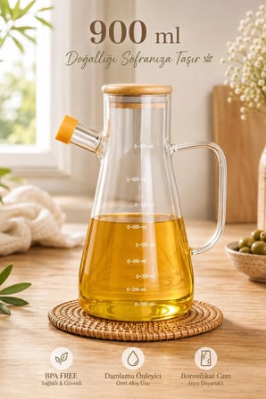 Porsima 401275 Alisa Bambu Kapak Borosilikat Ölçekli Cam Yağlık