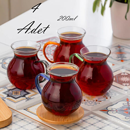 Porsima Lm-0035 Ehli Keyf 4 Parça Çay Seti Kulplu Bardak Takımı Çok Renkli