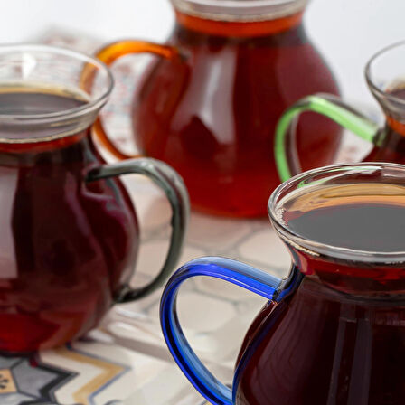 Porsima Lm-0035 Ehli Keyf 4 Parça Çay Seti Kulplu Bardak Takımı Çok Renkli