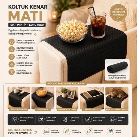 Porsima LM-2005 Bambu Koltuk Matı Ahşap Kanepe Koltuk Kenarı Sehpa Yan Sehpa Katlanabilir Koltuk Kenarı Tepsisi 37x68cm