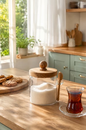 Porsima LM-0057 Bambu Kapaklı Kaşıklı Cam Şekerlik & Reçel Kavanozu 450 ml