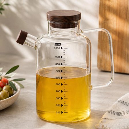 Porsima LM-0108 Verra Kapaklı Borosilikat Cam Yağlık Sirkelik Yağdanlık Şişesi 1000 ml (1 Litre)