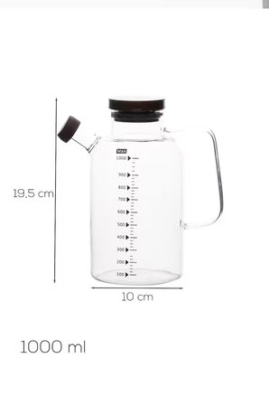 Porsima LM-0108 Verra Kapaklı Borosilikat Cam Yağlık Sirkelik Yağdanlık Şişesi 1000 ml (1 Litre)