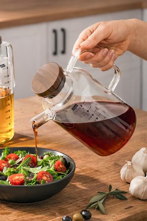 Porsima LM-0108 Verra Kapaklı Borosilikat Cam Yağlık Sirkelik Yağdanlık Şişesi 1000 ml (1 Litre)