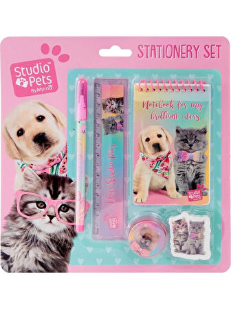 Dolphin Cem Studio Pets Kırtasiye seti kalemtraş,silgi,defter,cetvel,kalem,5 li set PT-7466