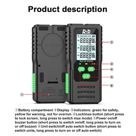 Radyasyon LCD Test Algılama Sar Manyetik Alan  Ölçüm Cihazı Elektromanyetik Yoğunluk Ölçme Tarama Dedektörü