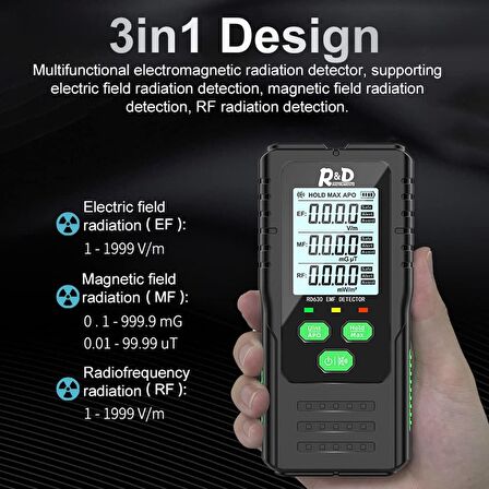 Radyasyon LCD Test Algılama Sar Manyetik Alan  Ölçüm Cihazı Elektromanyetik Yoğunluk Ölçme Tarama Dedektörü