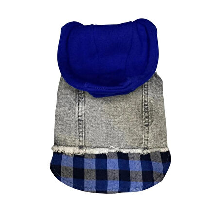 Küçük Irk Köpek için Lacivert Ekoseli Sweatshirt Jean Yelek (2 kg-12 kg arasına uygun bedenlerde)