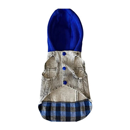 Küçük Irk Köpek için Lacivert Ekoseli Sweatshirt Jean Yelek (2 kg-12 kg arasına uygun bedenlerde)