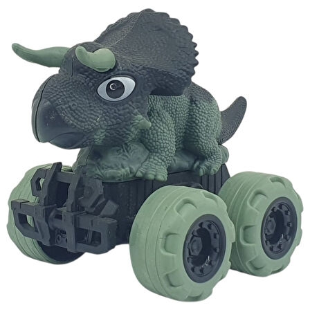 Sürtmeli Dinazor Arabalar 12 cm - H-20 - Triceratops - Yeşil