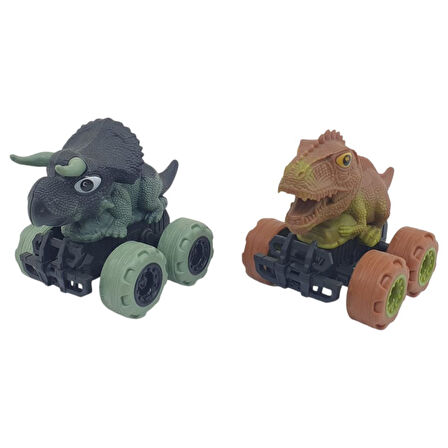 Sürtmeli Dinazor Arabalar 2'li - 12 cm - Triceratops & Stegosaurus