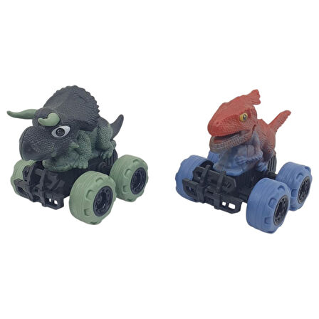 Sürtmeli Dinazor Arabalar 2'li - 12 cm - Triceratops & Parasaurolophus 