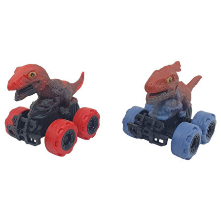 Sürtmeli Dinazor Arabalar 2'li - 12 cm - Triceratops & T-Rex
