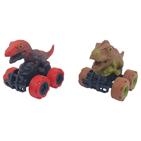 Sürtmeli Dinazor Arabalar 2'li - 12 cm - Triceratops & Stegosaurus 
