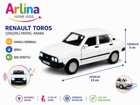 Metal Gövdeli-Havalı Korna, Işıklı ve Ses Efektli Renault Toros Model Araba