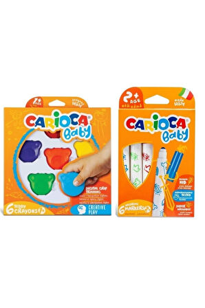 Teddy Şekilli Kirletmeyen Mum Boya 6'lı Ve Süper Yıkanabilir Jumbo Keçeli Boya Kalemi 6'lı