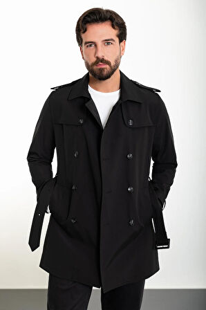 Mcr Düz Slim Fit Kemerli Kruvaze Erkek Trençkot 21300