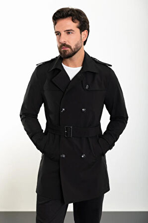 Mcr Düz Slim Fit Kemerli Kruvaze Erkek Trençkot 21300