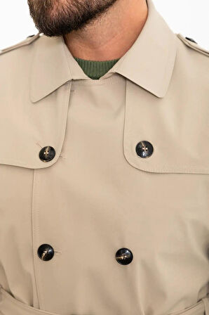 Mcr Düz Slim Fit Kemerli Kruvaze Erkek Trençkot 21300