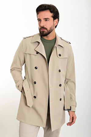 Mcr Düz Slim Fit Kemerli Kruvaze Erkek Trençkot 21300