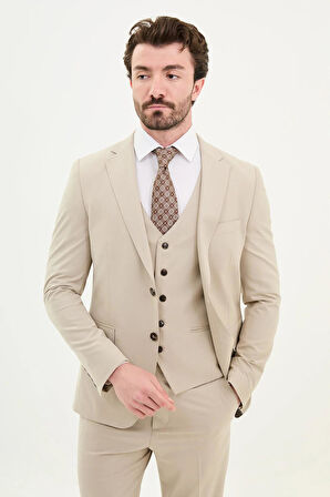 Mcr Düz Slim Fit Mono Yaka Klasik Yün Erkek Takım Elbise 45345