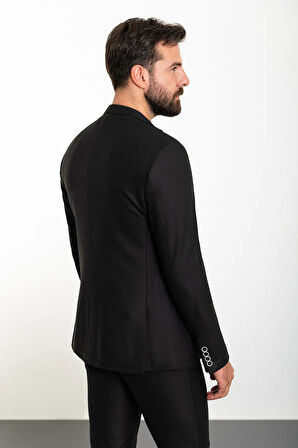 Mcr Düz Siyah Slim Fit Mono Yaka Ipli Erkek Takım Elbise 45287