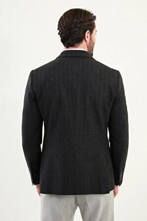 Mcr Çizgili Slim Fit Geniş Yaka Kruvaze Yün Erkek Ceket 41476