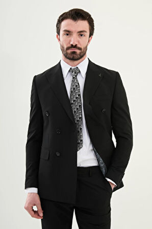 Mcr Düz Slim Fit Geniş Yaka Kruvaze Erkek Takım Elbise 45389