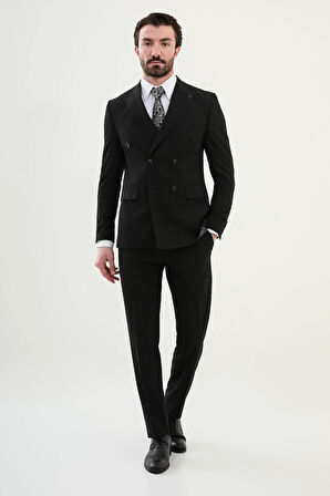 Mcr Düz Slim Fit Geniş Yaka Kruvaze Erkek Takım Elbise 45389
