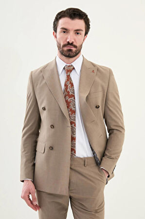 Mcr Düz Slim Fit Geniş Yaka Kruvaze Erkek Takım Elbise 45389