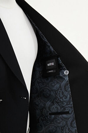 Mcr Düz Slim Fit Geniş Yaka Kruvaze Metal Düğmeli Erkek Ceket 41479