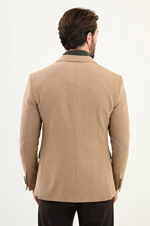 Mcr Düz Slim Fit Geniş Yaka Kruvaze Metal Düğmeli Erkek Ceket 41479